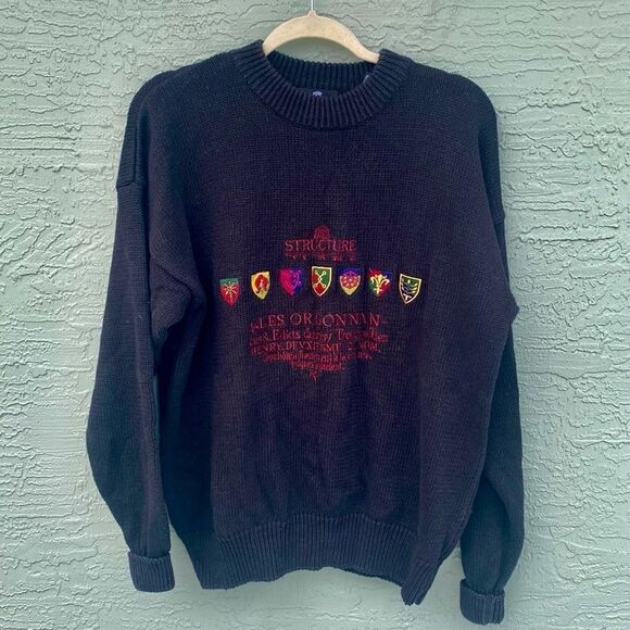 Structure Other - Vintage 1990s Structure Embroidered Knitted Sweater Sz M Pullover